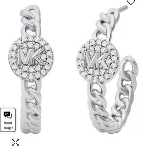 Michael Kors Silver-Tone Brass Pave Charm Hoop Earrings